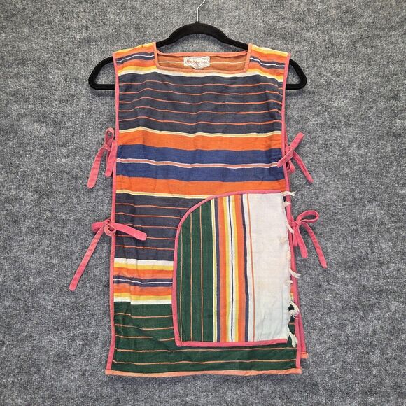bim-bom-bay Other - Handmade Multicolor Striped Kitchen Apron with Pink Trim
